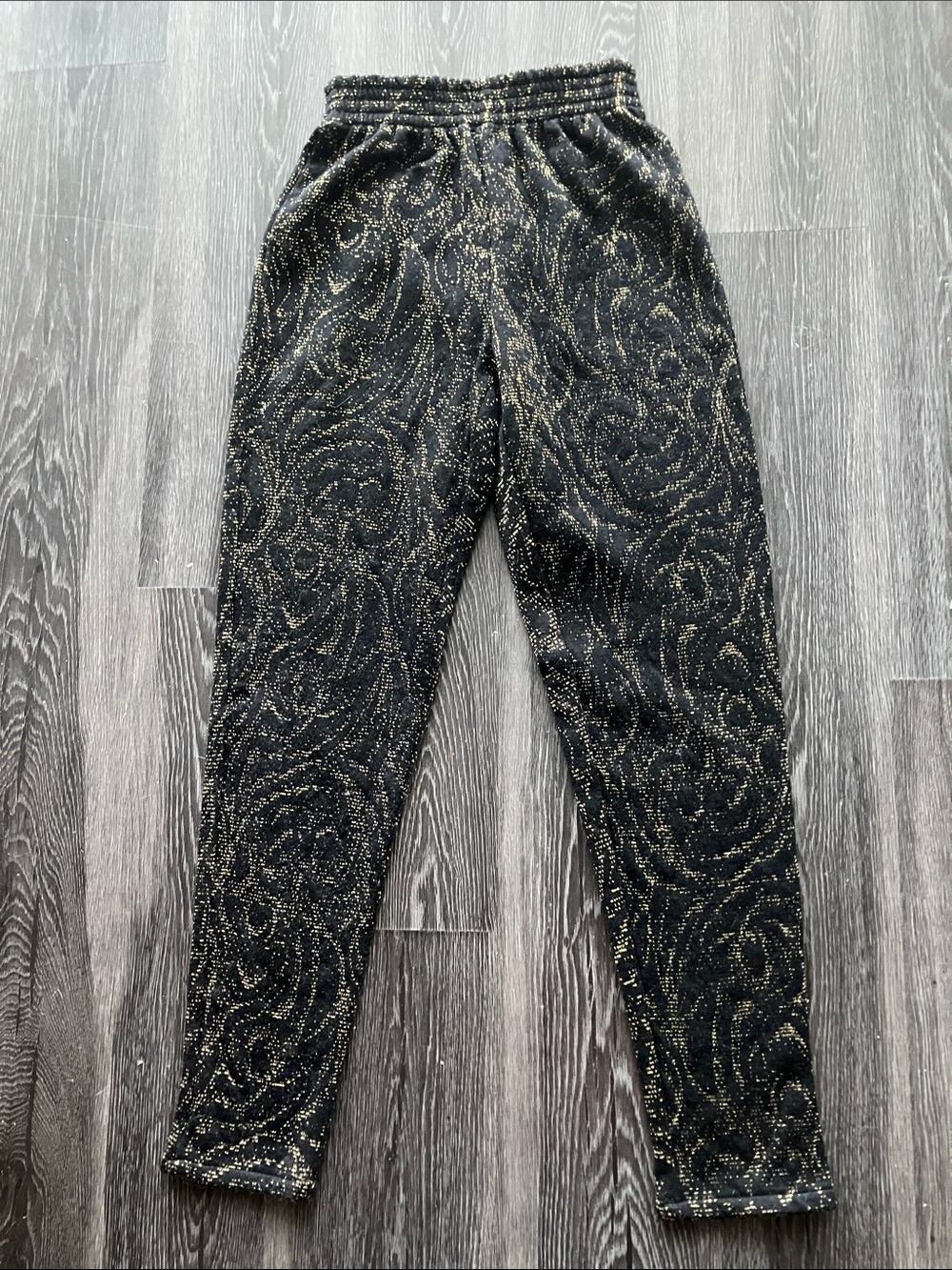 Vintage 80s Glam Glittery Black & Gold Lurex Jogger Style Tapered Leggings